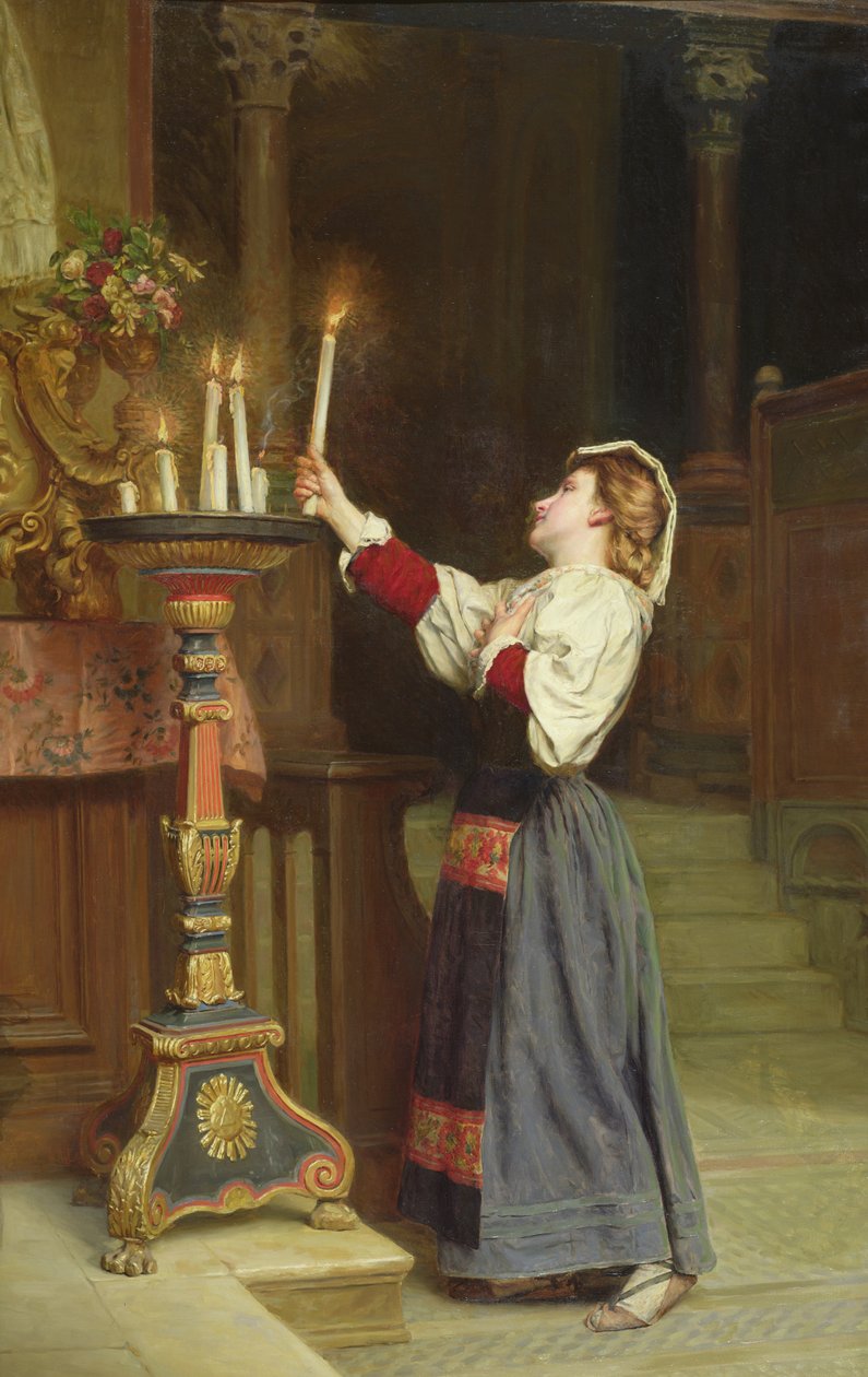 Flicka med ett ljus, 1908 av Remy Cogghe