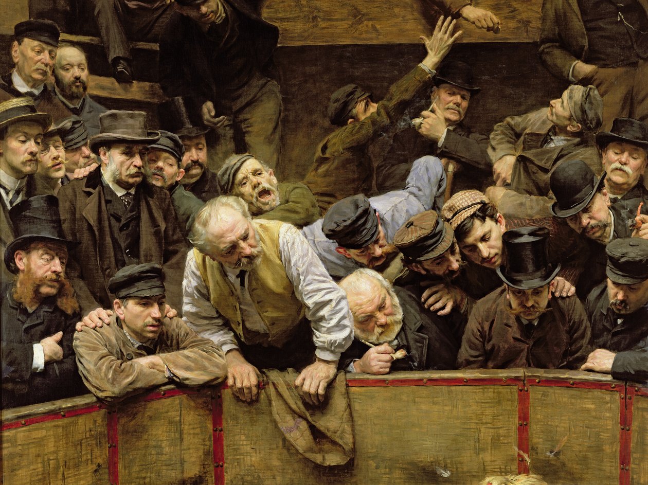 Cockfight, 1889 olja på duk detalj av 26285 av Remy Cogghe