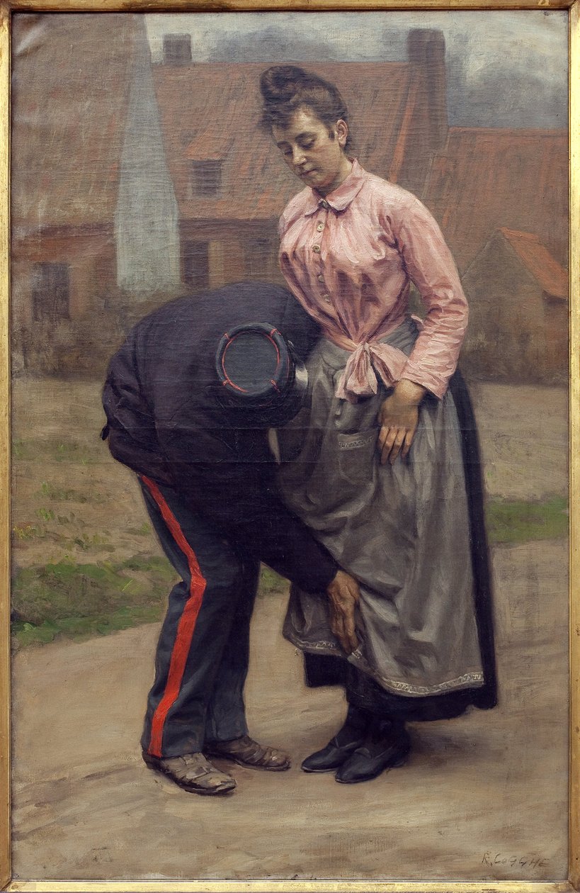 Tullsökning. Målning av Remy Cogghe (1854-1935), Olja på duk av Remy Cogghe