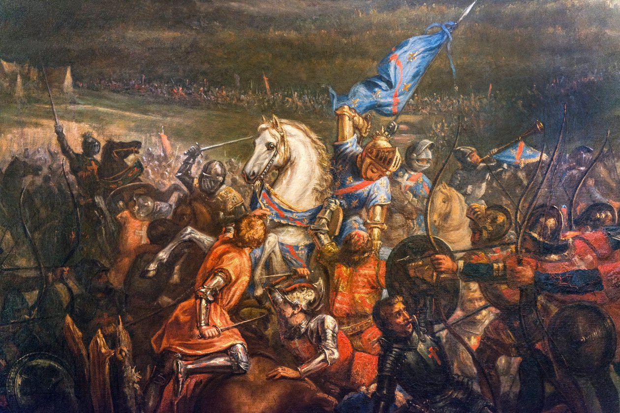 Hundraåriga kriget: slaget vid Formigny (Calvados) den 15/04/1450 mellan den engelska armén av Thomas Kyriell (1396-1461) och den av Jean de Clermont (död 1356) - detalj av målningen av Remy Eugene Julien ( 1797-1868) - Musee d