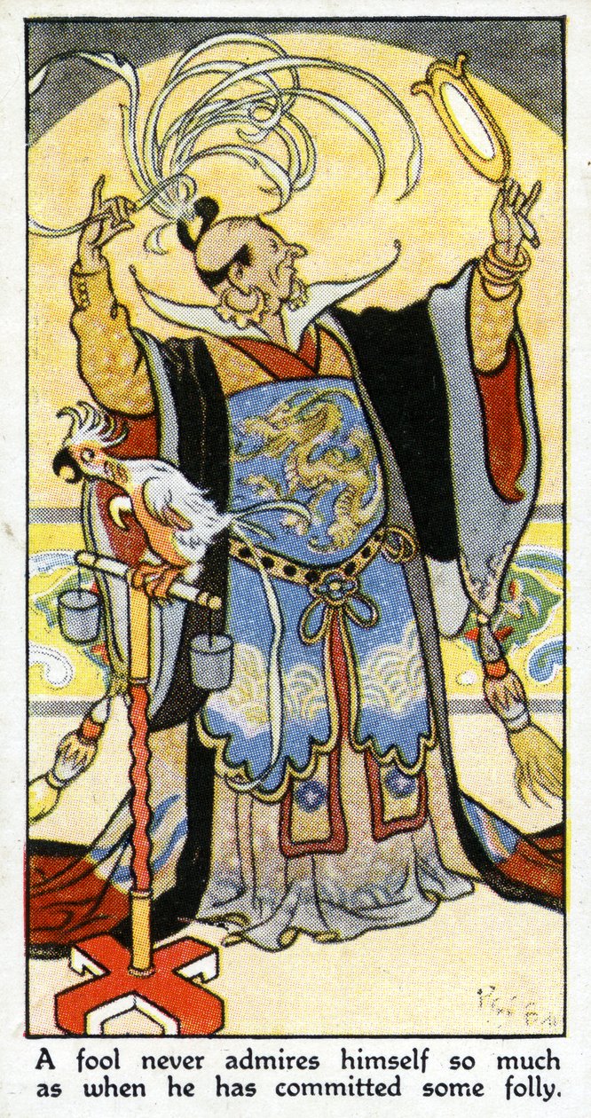 "En dåre beundrar aldrig sig själv så mycket som när han har begått en dårskap", 1931 (se även 498209) av René Bull