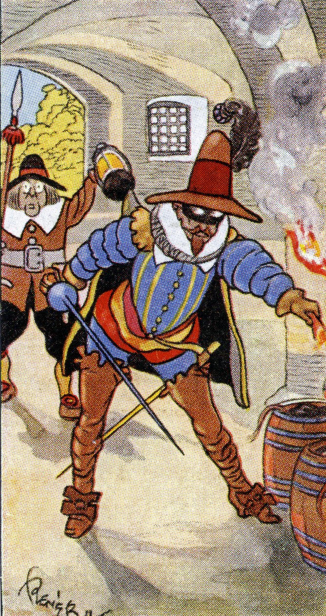 Upptäckten av krutplanen och fångsten av Guy Fawkes, 1936 av René Bull