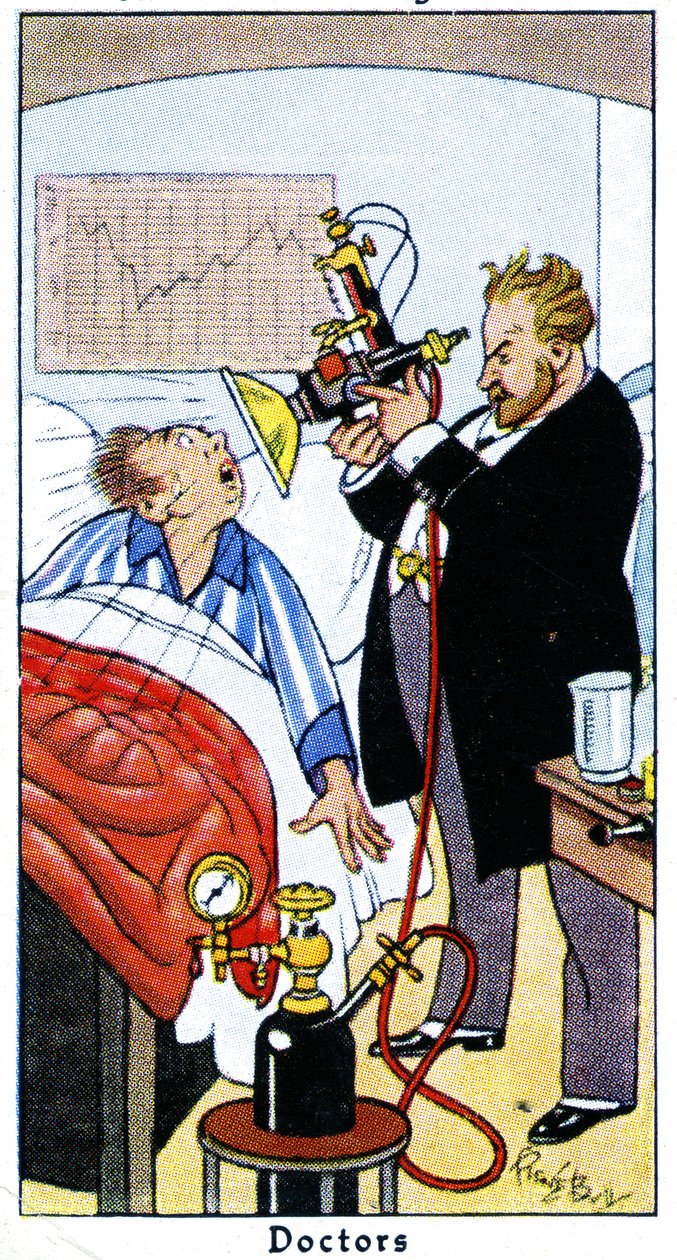 Läkare som behandlar en patient med ultravioletta strålar, 1936 av René Bull