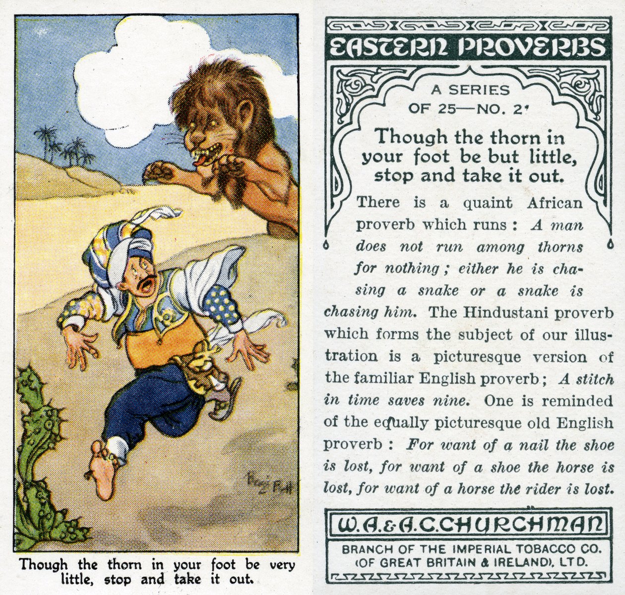 "Även om taggen i din fot är mycket liten, stanna upp och ta ut den", 1931 (se även 498222) av René Bull