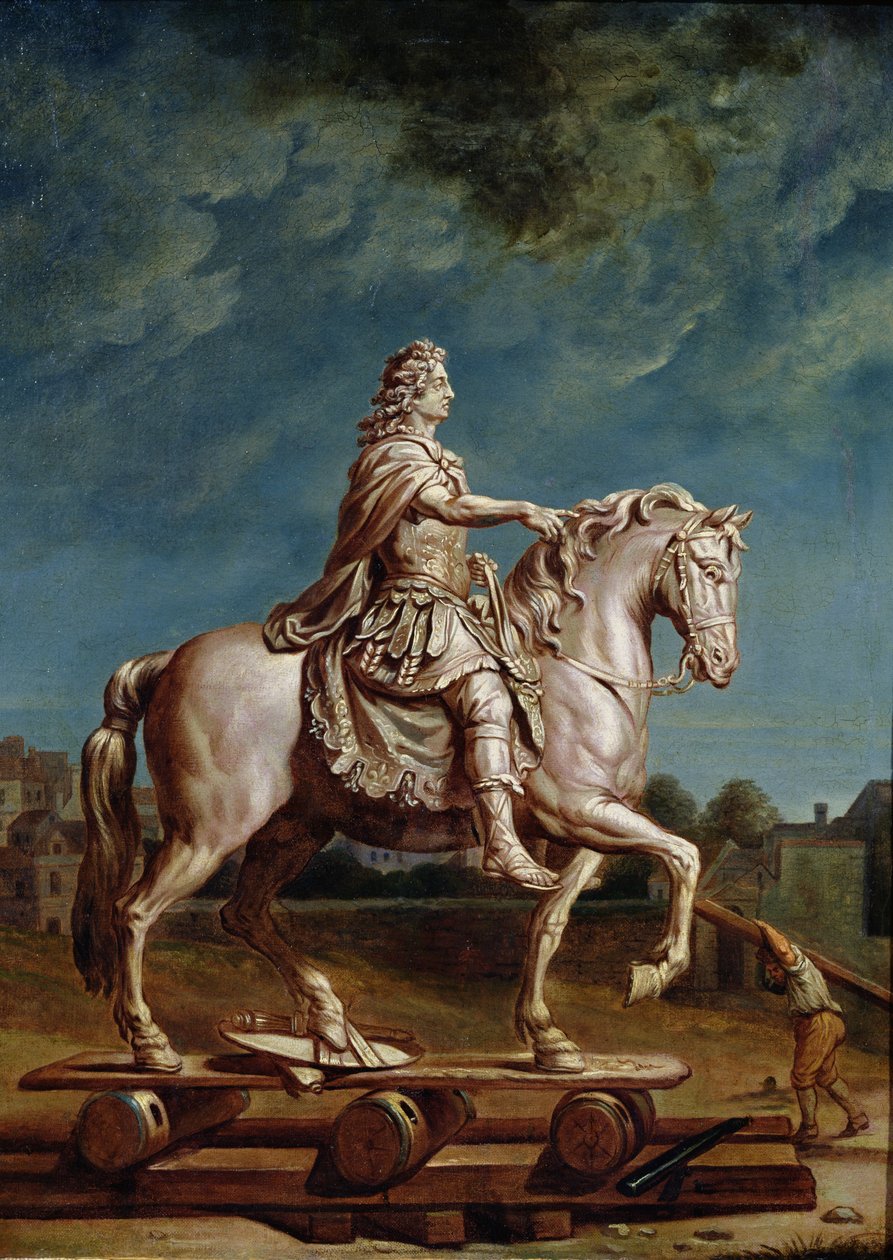 Transport av Ludvig XIV:s ryttarstaty från verkstaden i kapucinerklostret 1669, efter 1669 av René Antoine Houasse