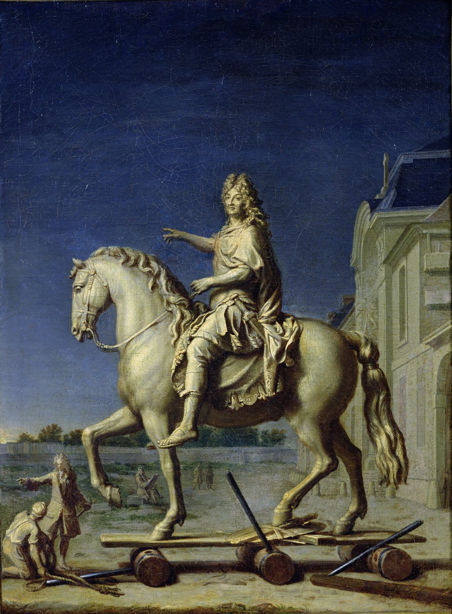 Transport av ryttarstatyn av Ludvig XIV till Place Vendome 1699, efter 1669 av René Antoine Houasse