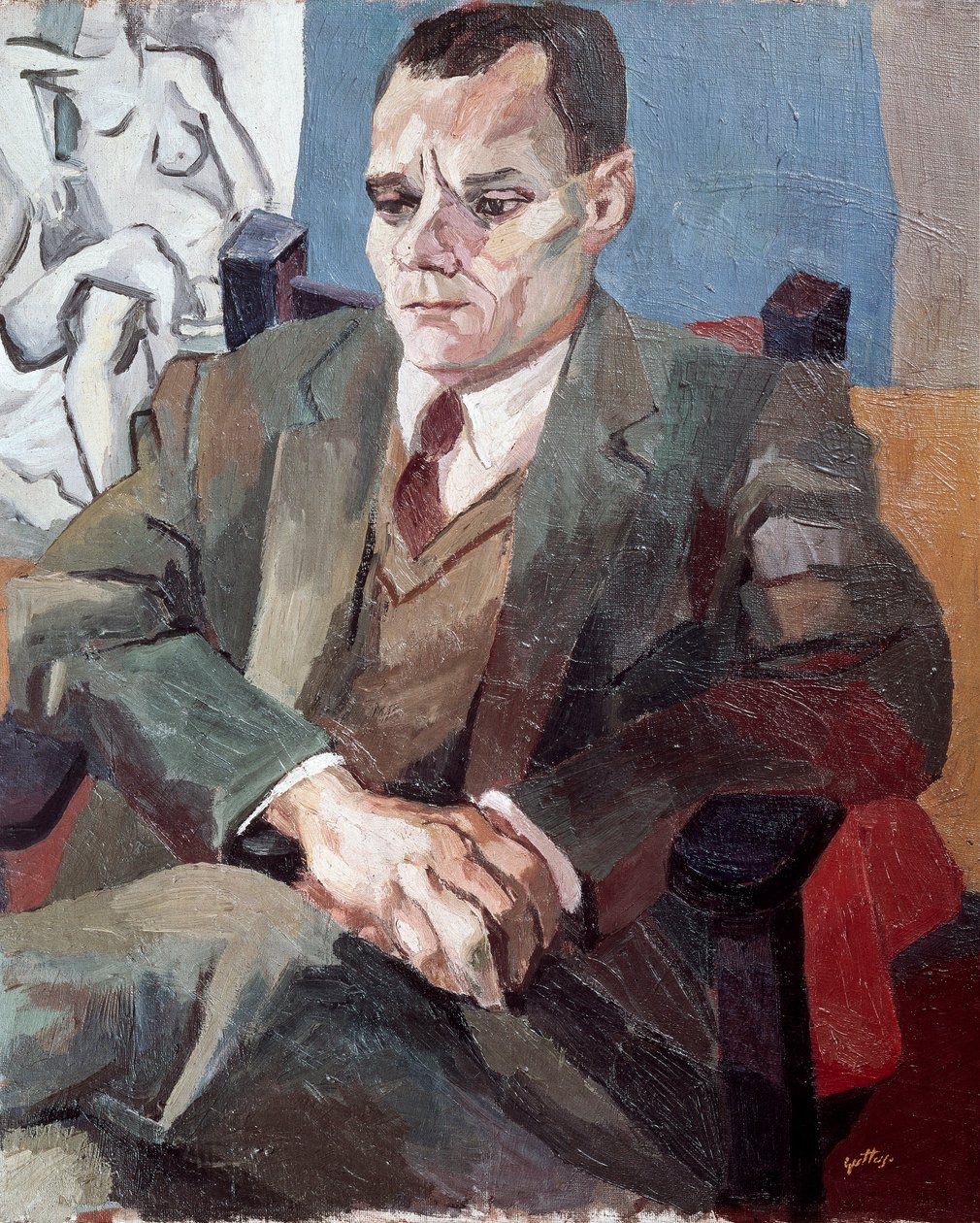 Porträtt av Alberto Moravia (1907-1990), italiensk författare av Renato Guttuso