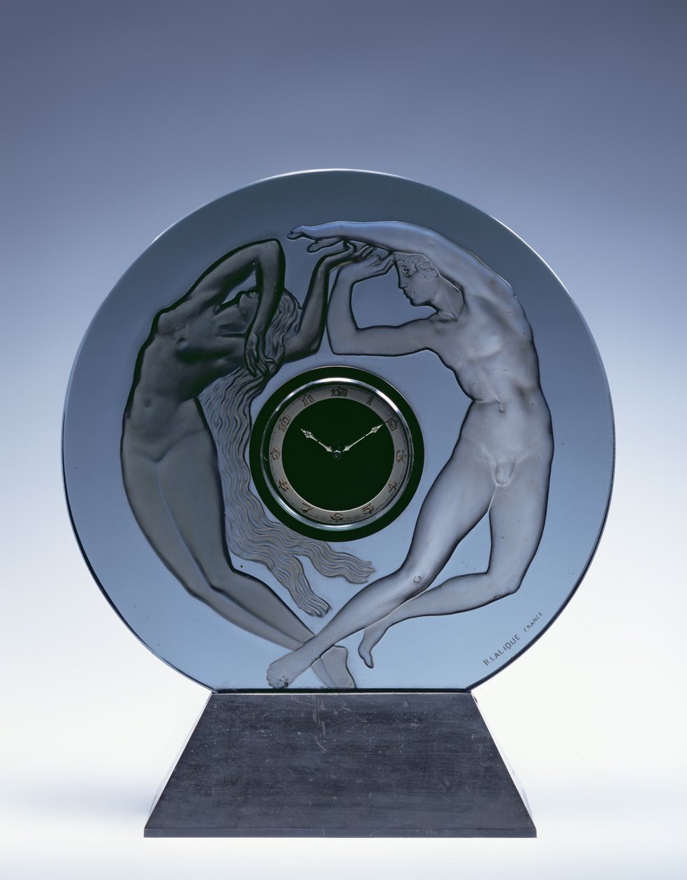 "Dag och natt", rökgrå klocka, ca 1930 (glas) av Rene Jules Lalique