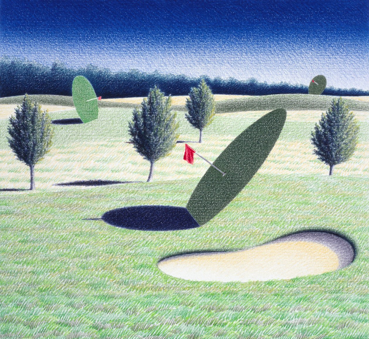 Skivor, 2002, teckning med färgpenna på papper av Rene Boin