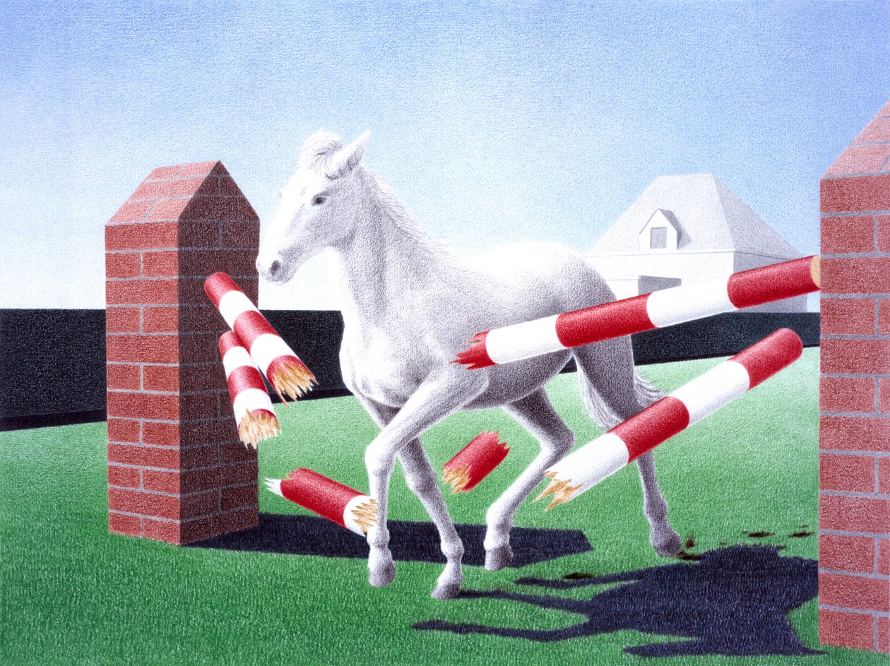 Obstacle, 2004, teckning med färgpenna på papper av Rene Boin