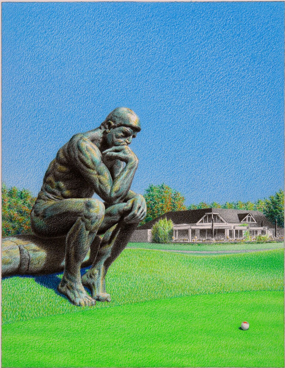 RODIN-Golf, 2022, teckning med färgpenna på papper av Rene Boin