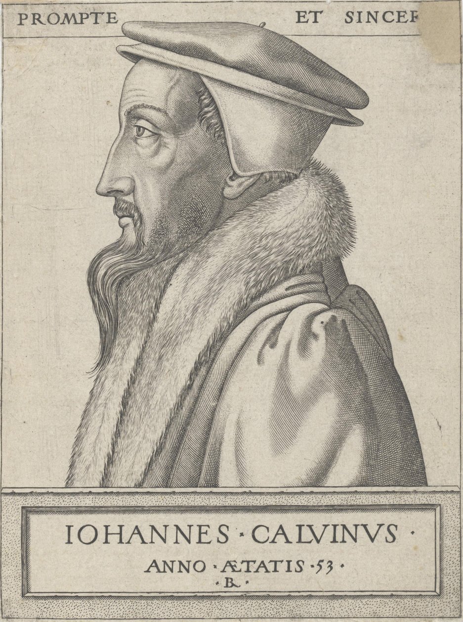 Jean Calvin (1509 - 1564), teolog och primär styrka i den protestantiska reformationen, 53 år gammal av Rene Boyvin