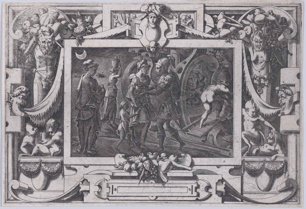 Medea går ombord med Jason Sudden Night med Jason Medea lämnar Colchis i östra Argo..., 1563. av Rene Boyvin