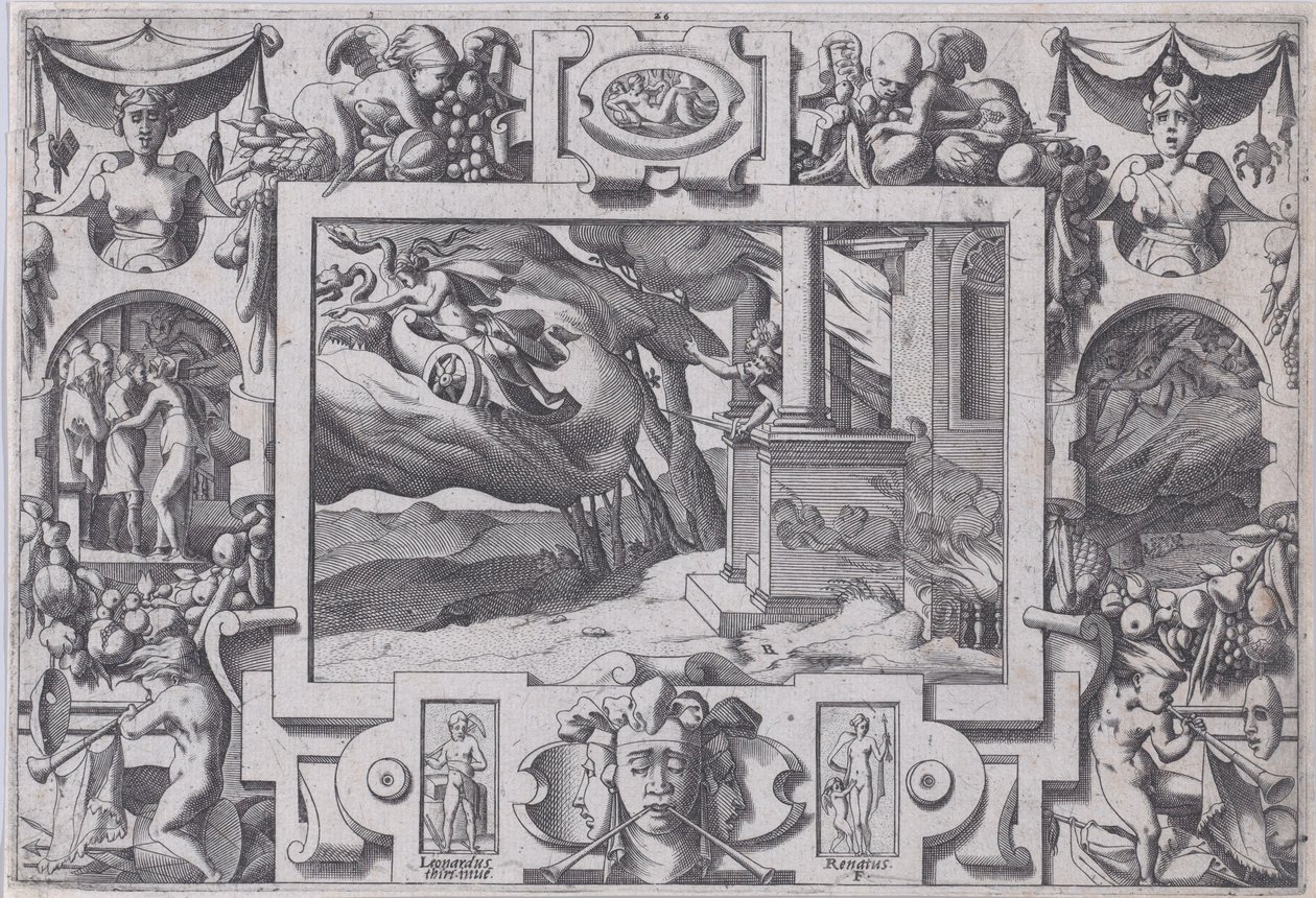 Medea flyr från Jason Det korthänta svärdet Jason förföljer henne men kan inte leva..., 1563. av Rene Boyvin