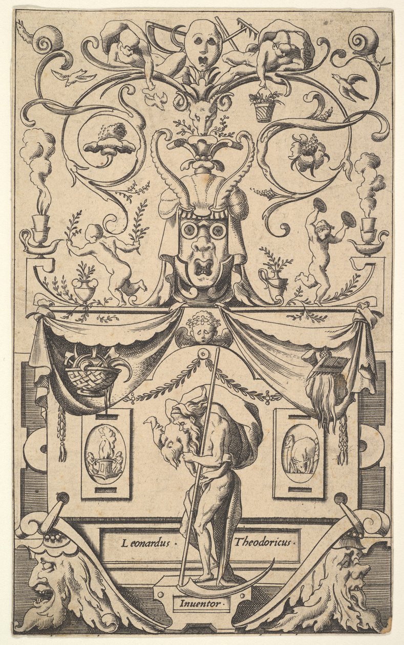 Panel med figur av Saturnus, tallrik 1, ca. 1550-65. av Rene Boyvin