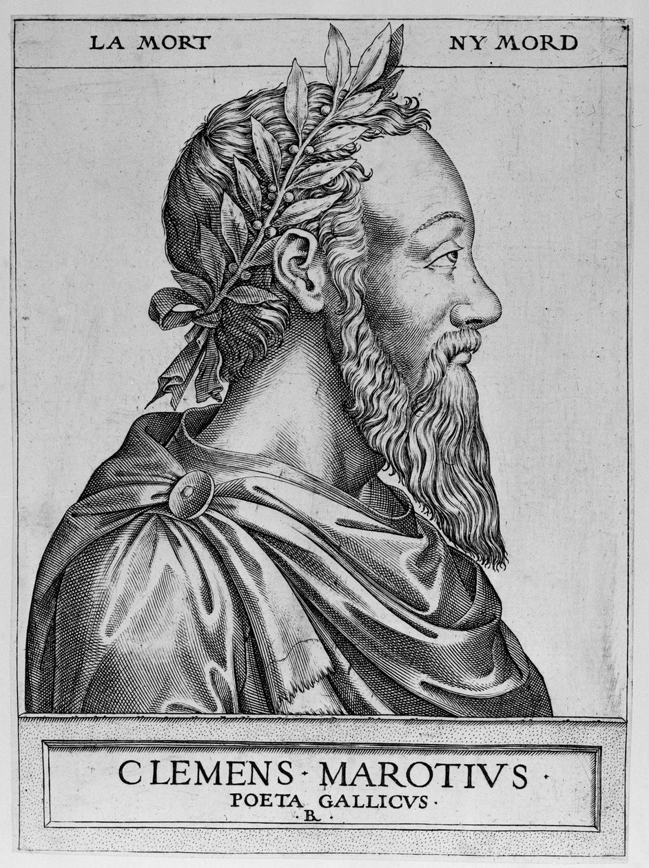 Porträtt av Clement des Marets kallad Marot (1496-1544), fransk poet - Clement Marotius poeta gallicus gravyr av Rene Boyvin 1576 - av Rene Boyvin