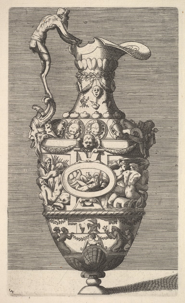 Vas med en flodgud i en oval medaljong, 1600-talet. av Rene Boyvin
