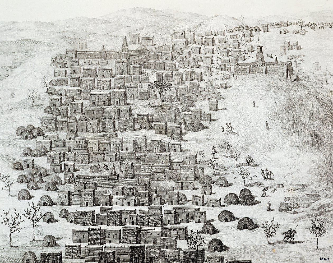 Utsikt över staden Timbuktu, Mali, gravyr från resor genom Centralafrika till Timbuctoo av Rene Caillie (1799-1838) mellan 1824 och 1828, Afrika av Rene Caillie