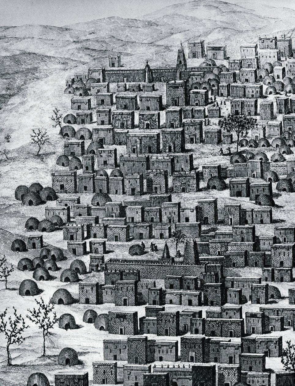 Utsikt över staden Timbuktu, Mali, gravyr från resor genom Centralafrika till Timbuctoo, av Rene Caillie (1799-1838) mellan 1824 och 1828, Afrika av Rene Caillie