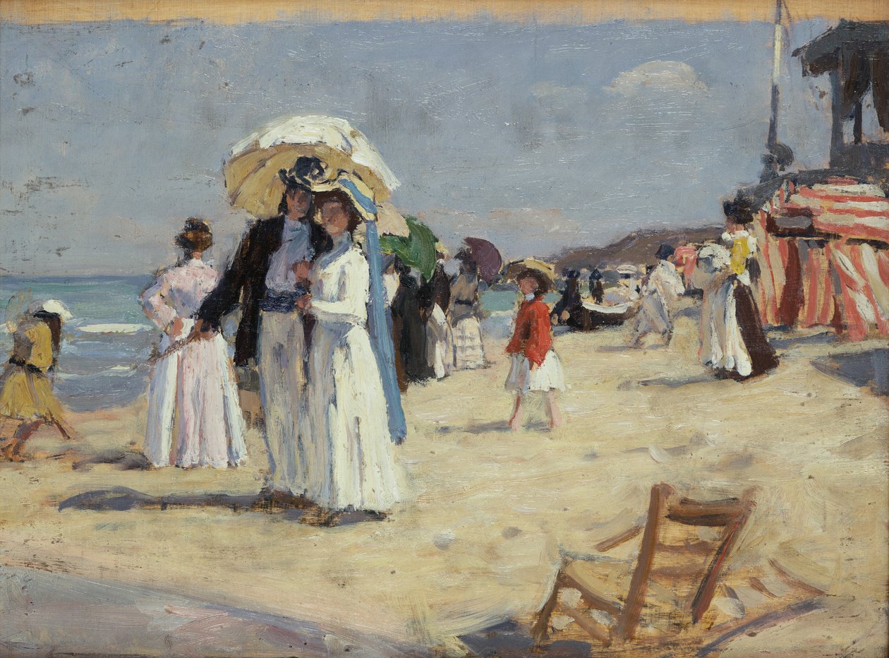 Par på stranden i Cabourg (olja på duk) av René François Xavier Prinet