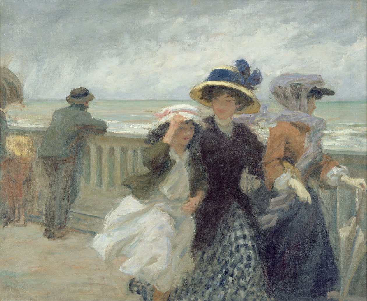 Gale on the Seafront (olja på duk) av René François Xavier Prinet