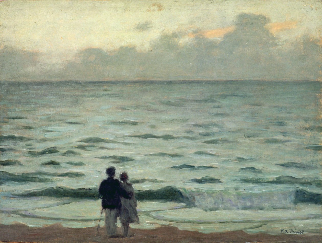 Vindby, solnedgång i Cabourg, ca 1937 (olja på panel) av René François Xavier Prinet