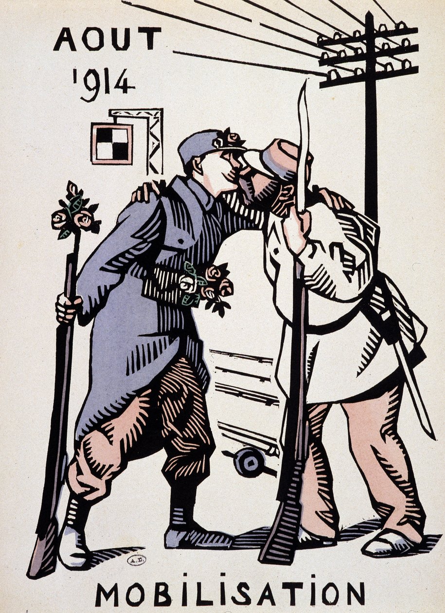 Augusti 1914, Mobilisering - teckning av Herman Paul, i "" War Calendar of War"" utg. 1916 av Rene George Hermann Paul