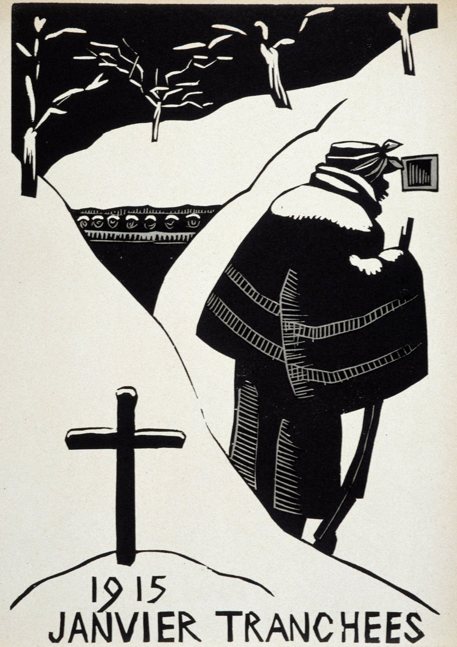 Januari 1915: les skyttegravar - i "" War Calendar of War"", ill. av Herman-Paul, Librairie Lutetia, Paris av Rene George Hermann Paul
