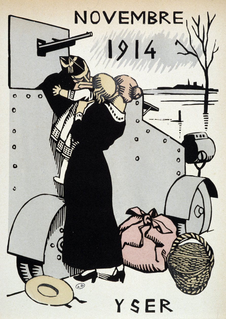 Nov.1914: Yser, truppernas avgång - i "" Krigskalender"", teckning av Herman-Paul, red. 1916 av Rene George Hermann Paul