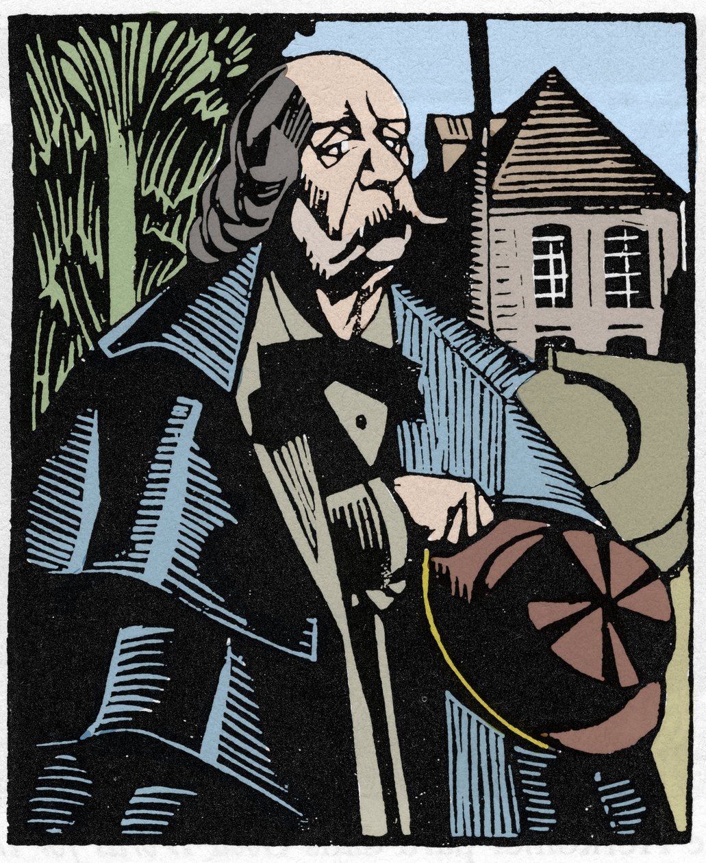 Porträtt av Gustave Flaubert (1821-1880). Trästick av Hermann-Paul (Hermann Paul) (1874-1940) för Louis Bertrands bok "Flaubert a Paris eller Le Mort Vivant". av Rene George Hermann Paul
