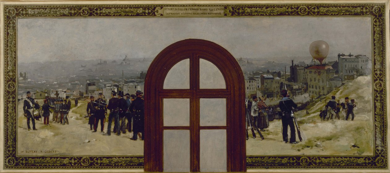 Skiss till prefektens kontor i Paris stadshus: Avgång för ballongen "Armand Barbès", instruktion för nationalgardet av Rene Joseph Gilbert