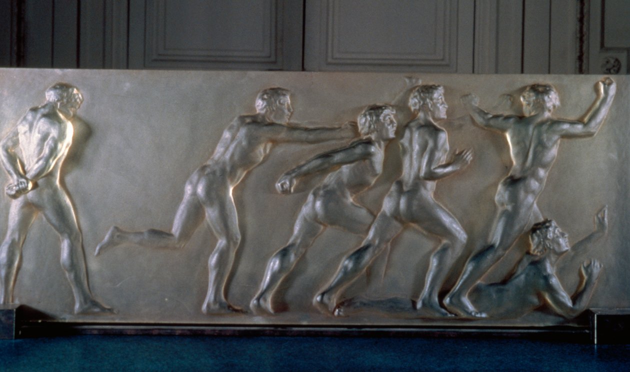 Panel för idrottare i glas av Rene Jules Lalique