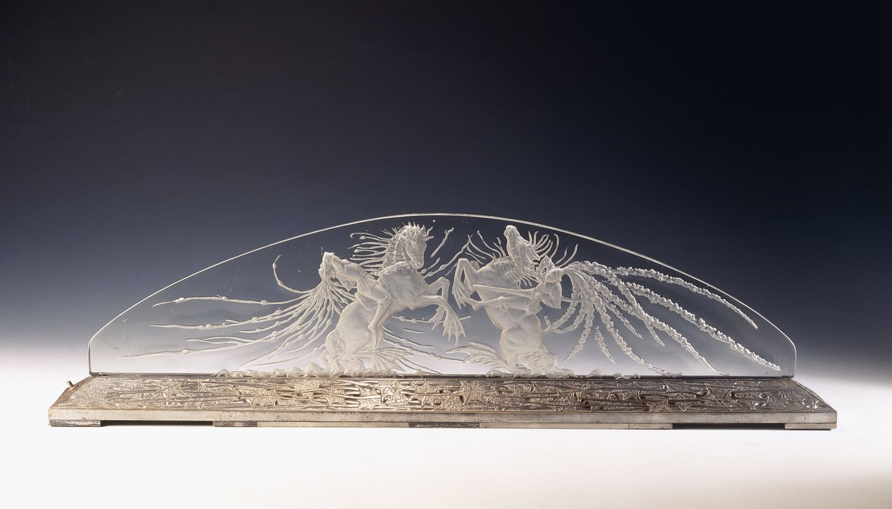 Två ryttare; en sällsynt glasarmatur av Rene Jules Lalique