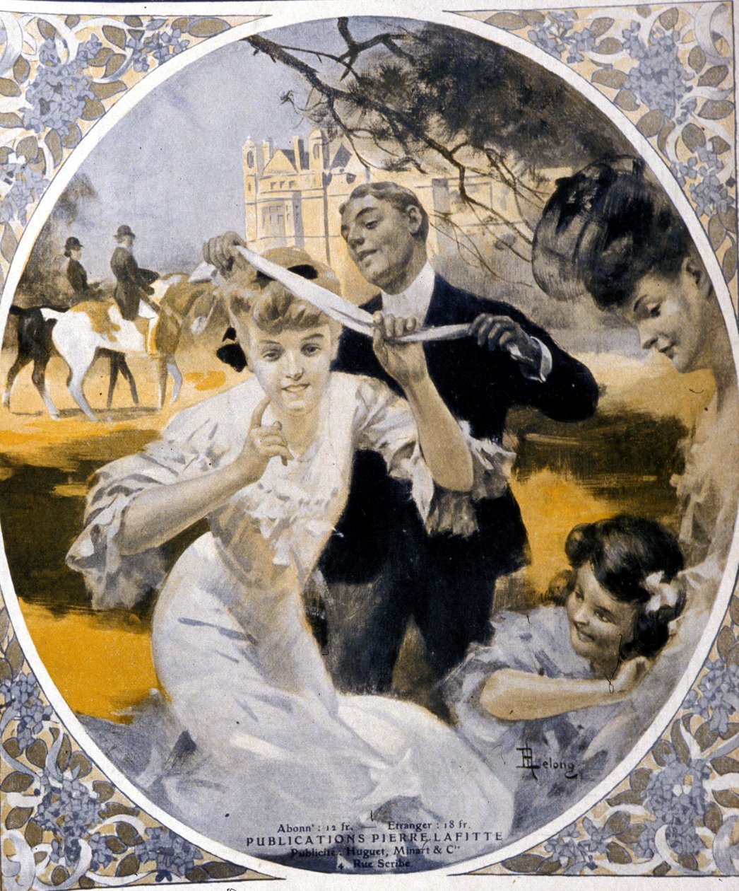Trädgårdsspel: förberedelse av ett parti kummelnät, början av århundradet. Illustration av Rene Lelong (1871-1933) av Rene Lelong
