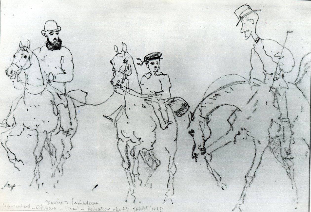 Tre ryttare: Henri de Toulouse-Lautrec (1864-1901) mellan hans far, greve Alphonse, och konstnären av Rene Princeteau