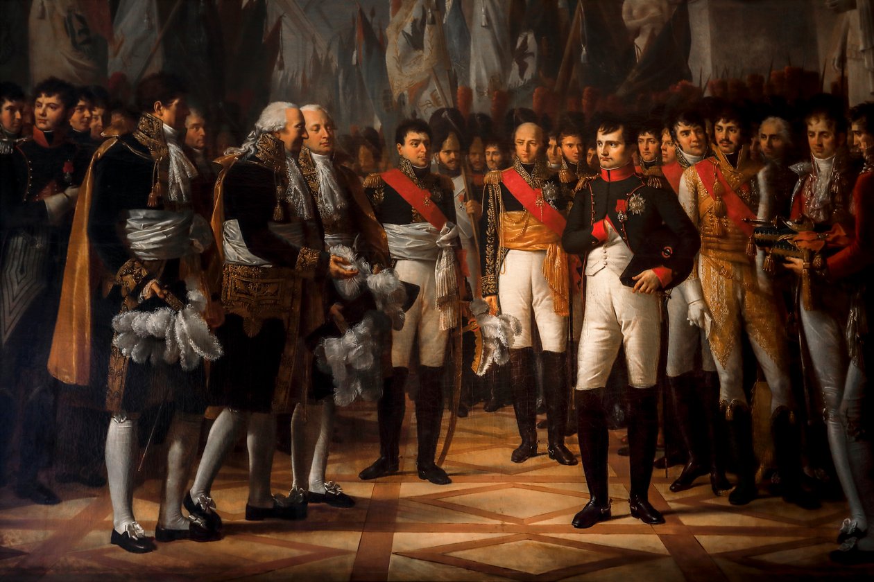 Napoléon tar emot senatsdeputerade på kungliga slottet i Berlin av Rene Theodore Berthon