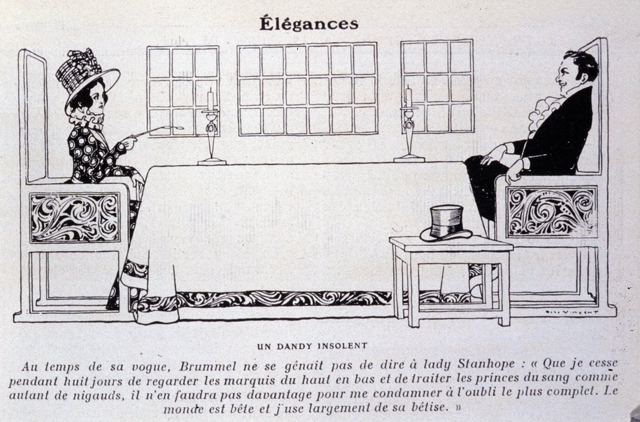 Representation av George Bryan Brummel känd som Beau Brummel (1778 - 1840), kungen av Dandys. Illustration av René Vincent. 1800-talet av Rene Vincent