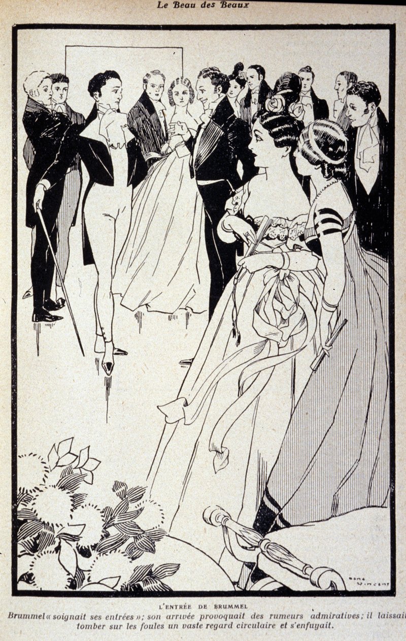 Representation av George Bryan Brummel känd som Beau Brummel (1778 - 1840), kungen av Dandys. Illustration av René Vincent. 1800-talet av Rene Vincent
