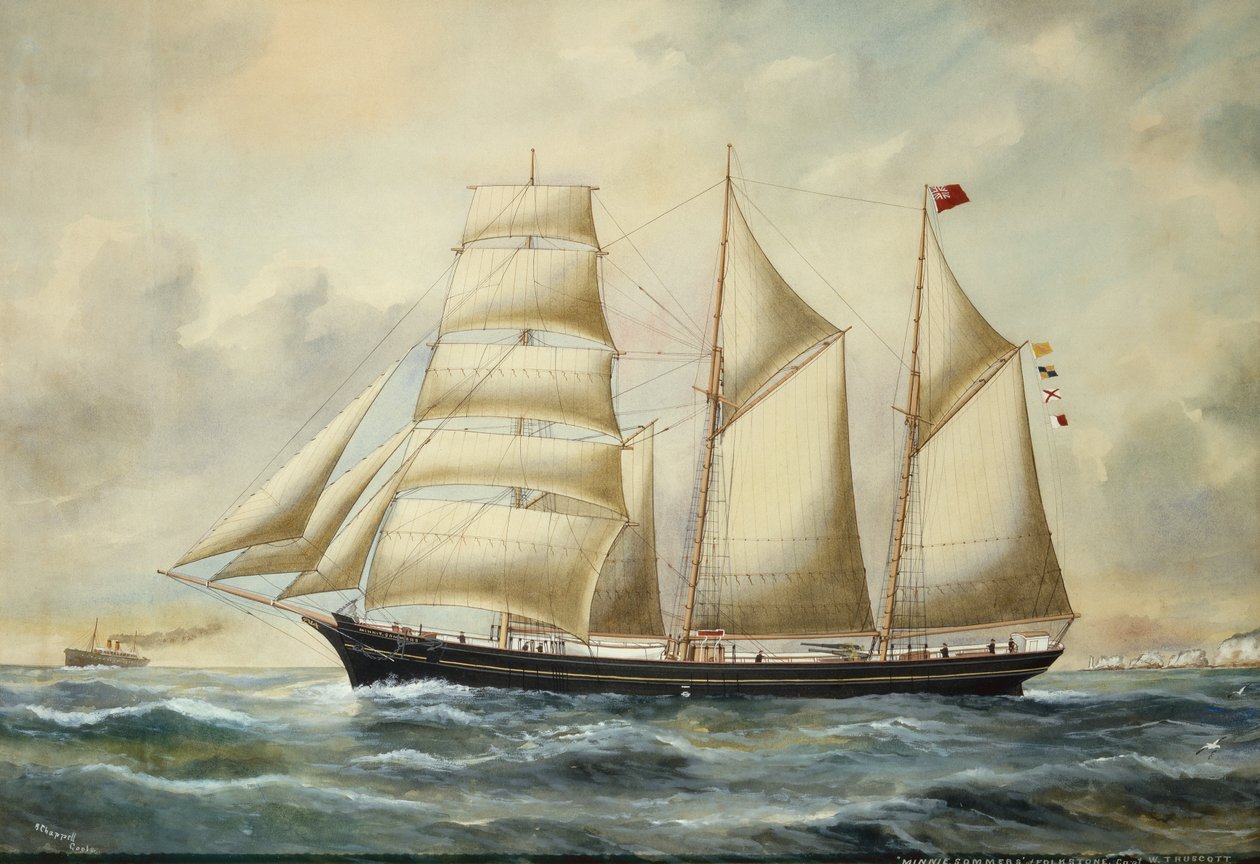 The Brigantine Minnie Sommers Off Folkestone (penna och akvarell) av Reuben Chappell