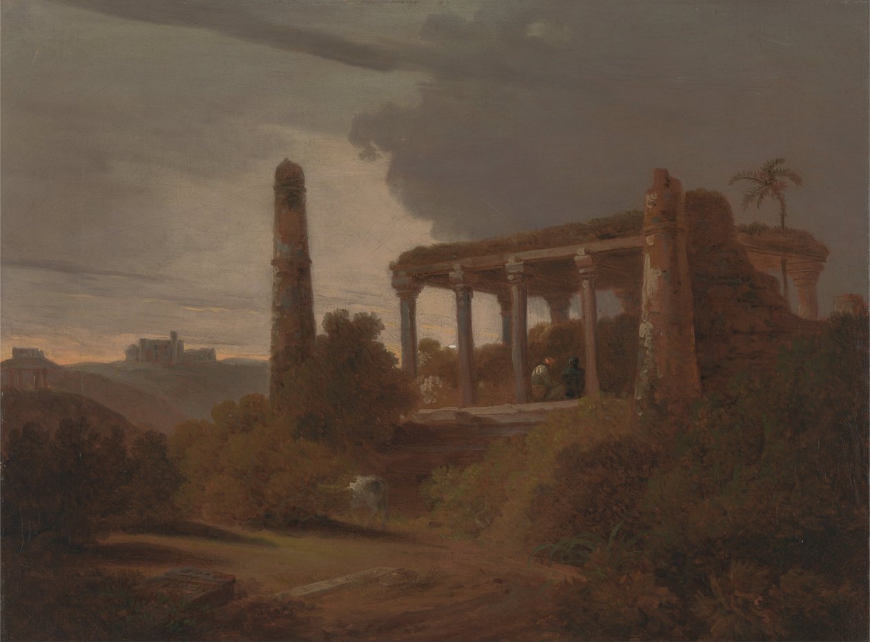 Indiskt landskap med tempelruiner av Rev. Edward Thomas Daniell