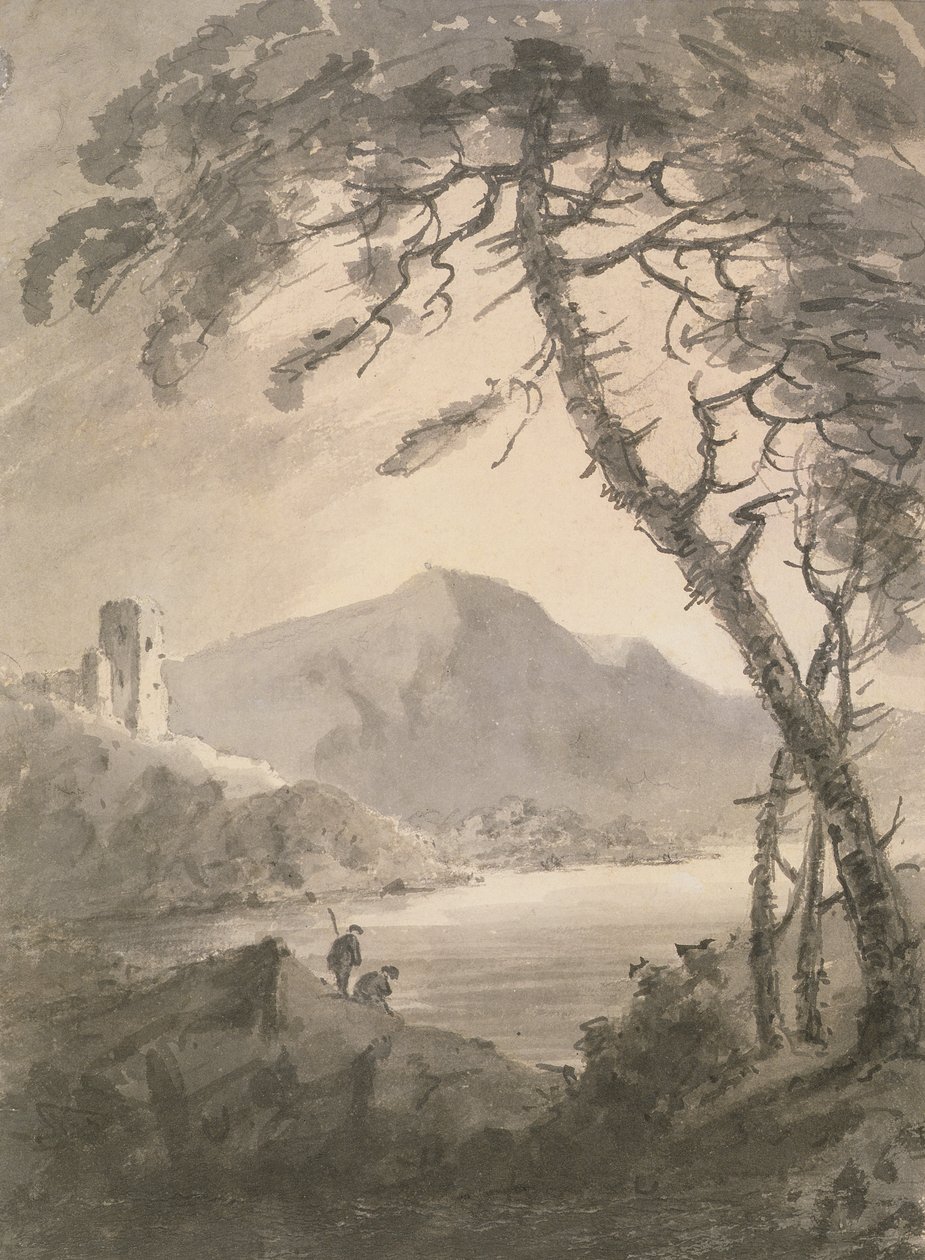 Landskap med ruinerad slott (svart krita, bläck och tvätt) av Rev. William Gilpin