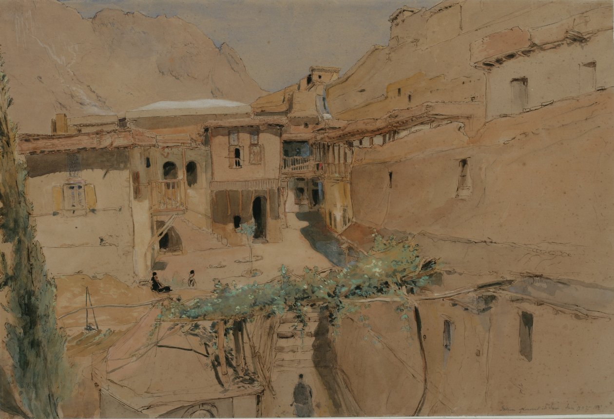 Interiör av ett kloster, berget Sinai, 1841 (wc, penna, gouache på papper) av Rev. Edward Thomas Daniell