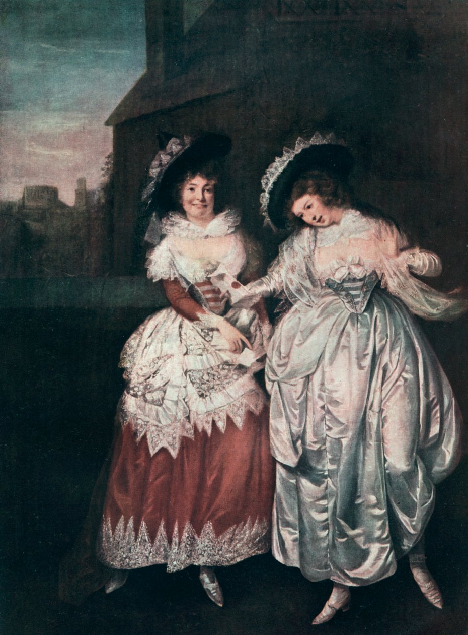 Mrs Page och Mrs Ford Reading Falstaffs Love Letters, sent 1700-tidigt 1800-tal 1912. av Rev. Matthew William Peters