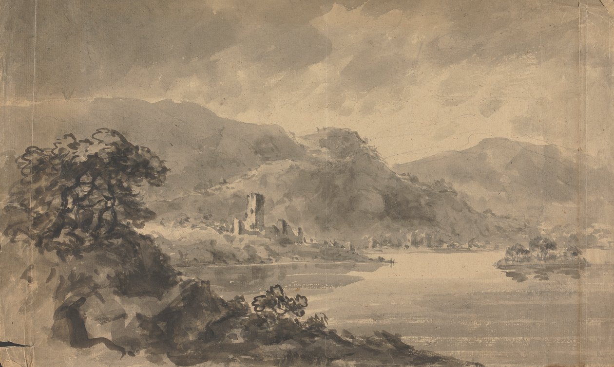 Landskap med flod, slott och berg av Rev. William Gilpin