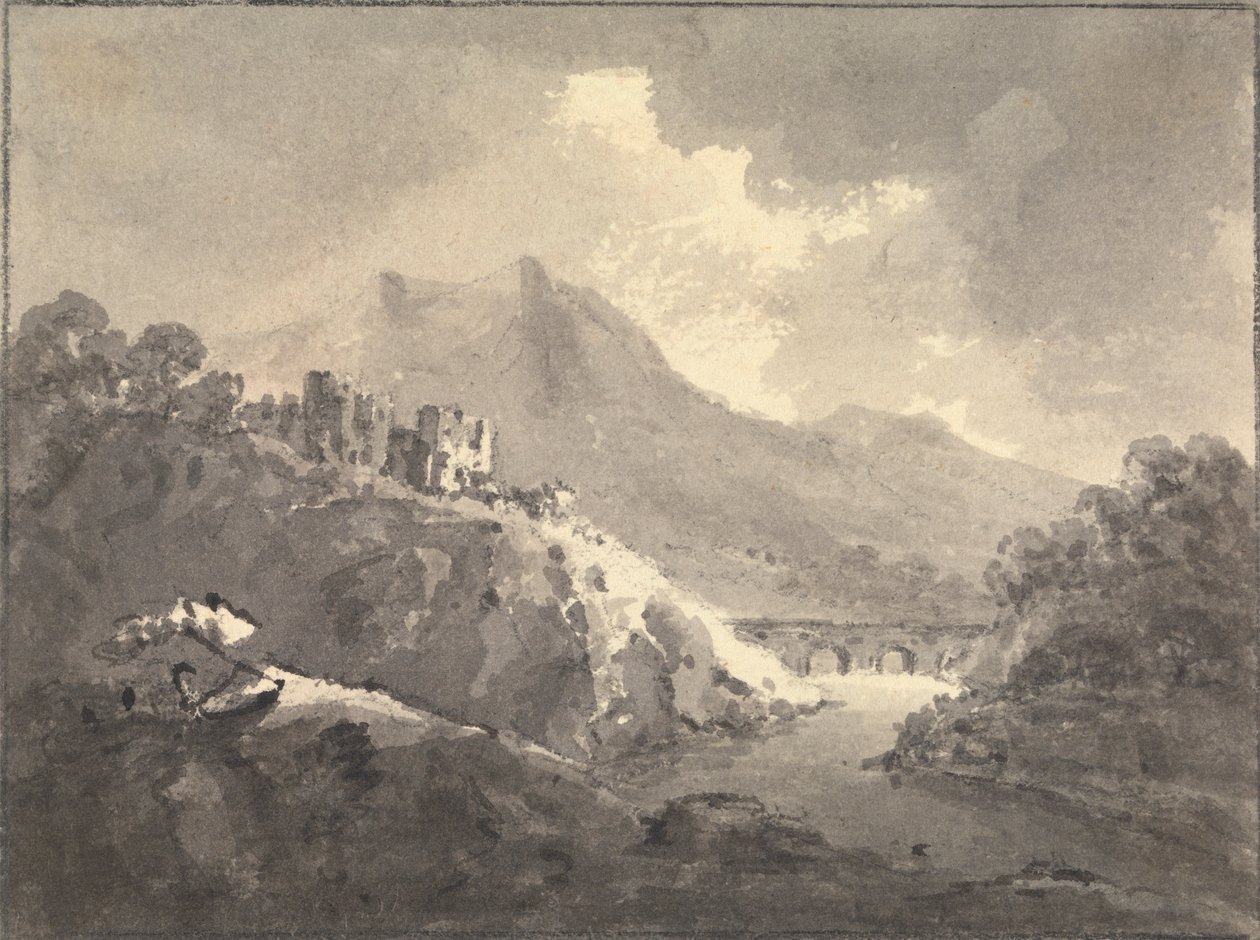 Landskap med ett slott och en bro av Rev. William Gilpin