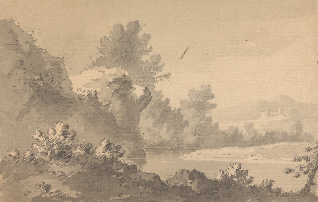Flodlandskap med slott i fjärran av Rev. William Gilpin