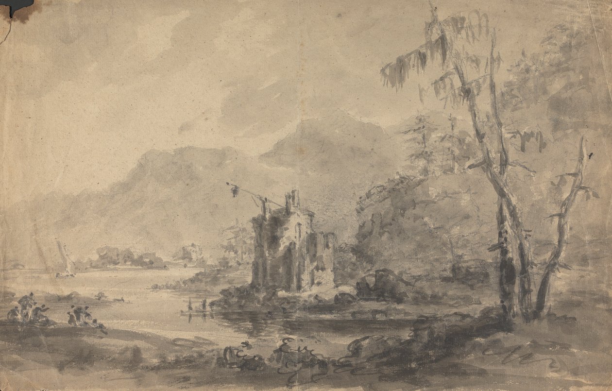Flodlandskap med slott av Rev. William Gilpin