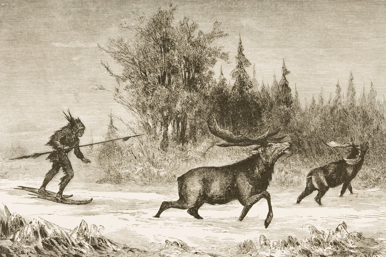 En indiansk älg som jagar i North Western Territory, c.1880 av Reverend Samuel Manning