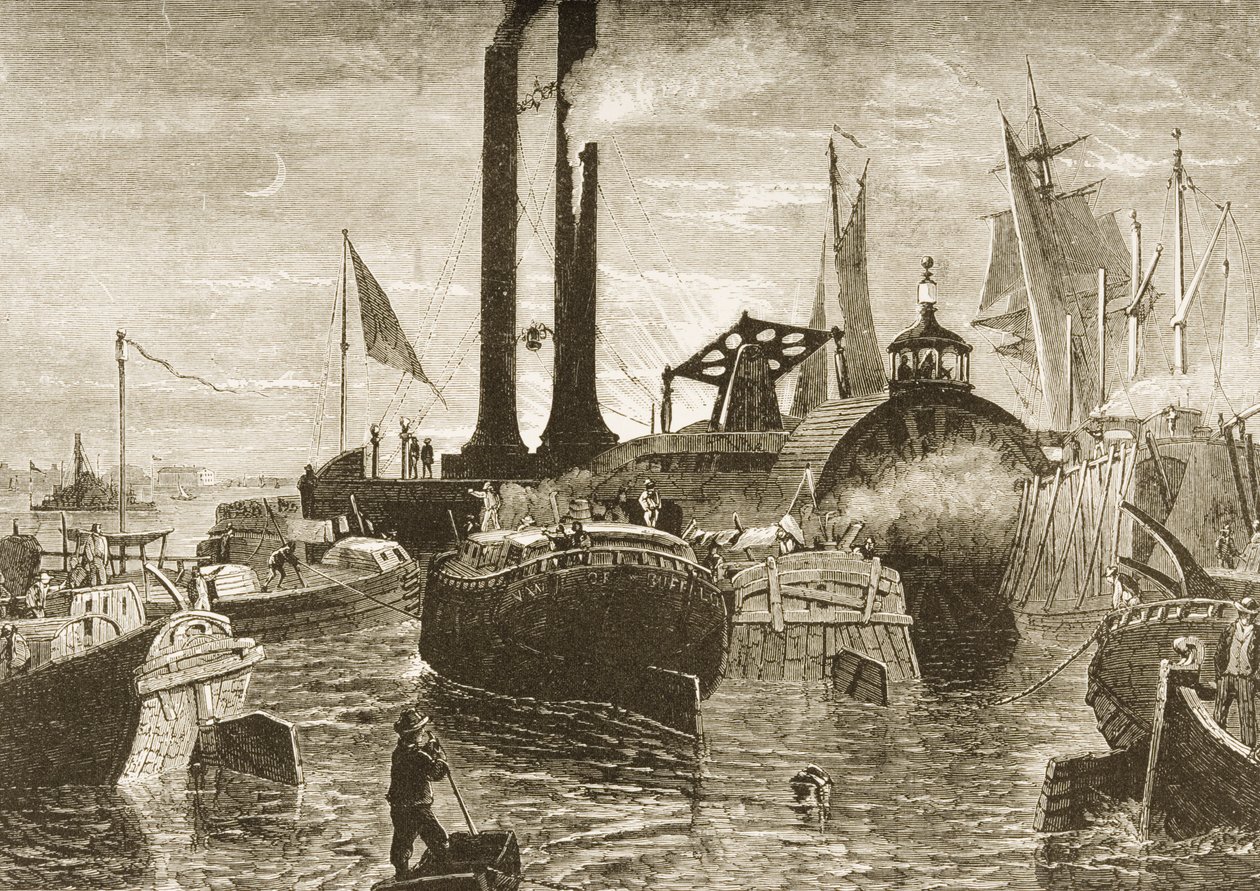 En spannmålsflotta i New Yorks hamn på 1870-talet, ca 1880 av Reverend Samuel Manning