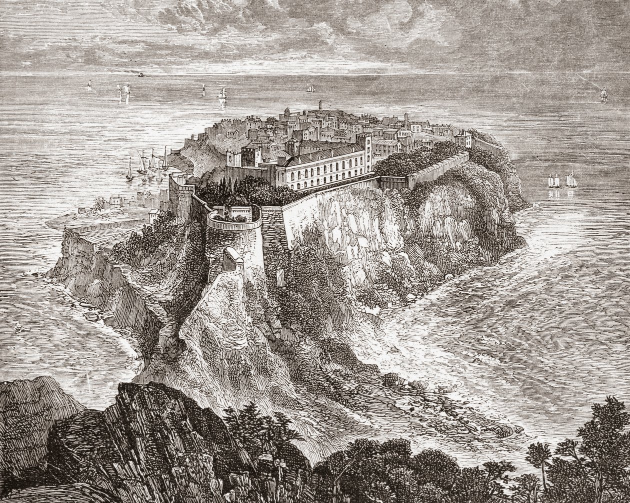 Furstendömet Monaco i slutet av 1800-talet, från "Italian Pictures", utgiven omkring 1890. av Reverend Samuel Manning